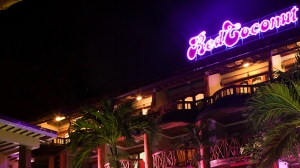 Red Coconut Boracay Beach Hotel facade at night